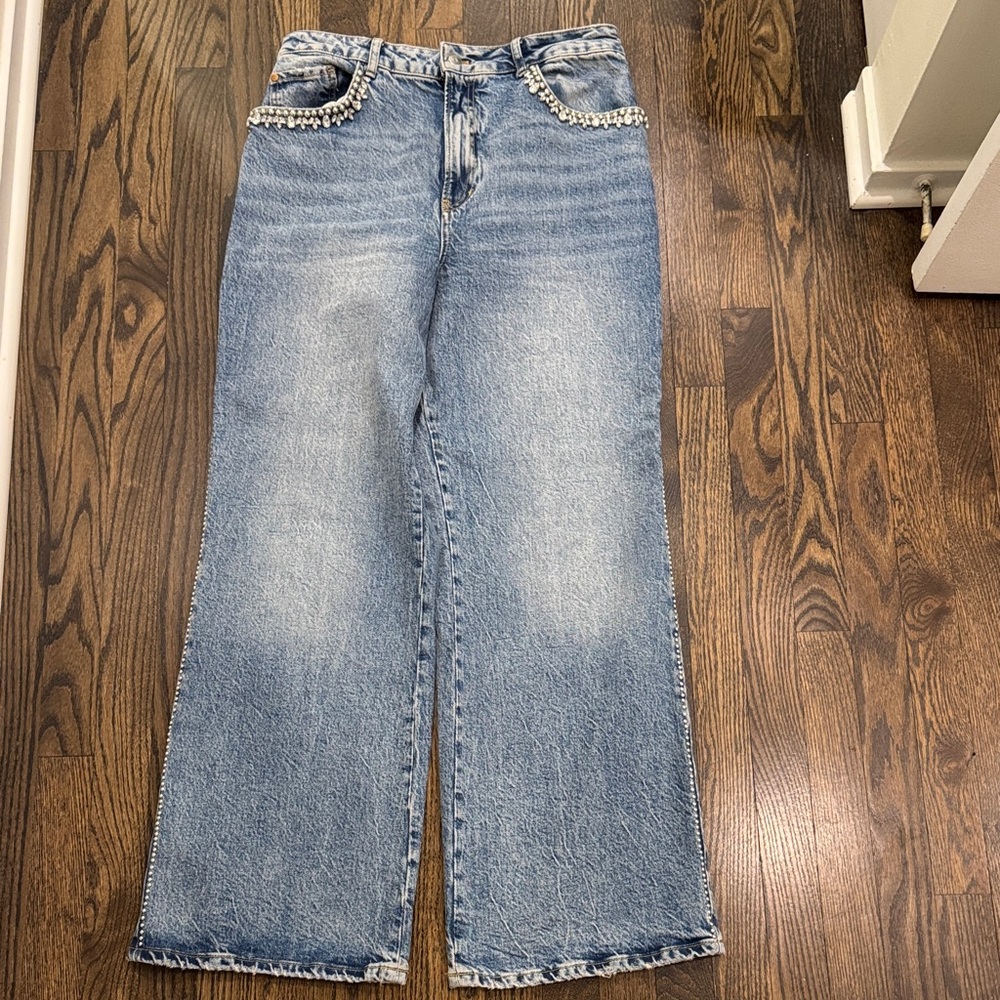 Stylish Pilcro Blue Denim Jeans with Pearl Accents
